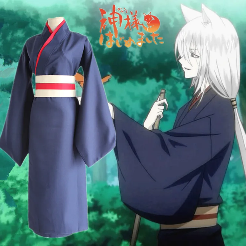 

Tomoe cosplay costumes blue kimono Japanese anime Kamisama Love Kamisama Kiss clothing(kimono+Girdle+hair accessories) Full set