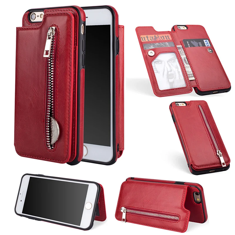 Zipper Flip Leather Case for iPhone X Card Slot Wallet Cases 7 8 6 6S Plus For Samsung Galaxy S8 S9 Note Coque |