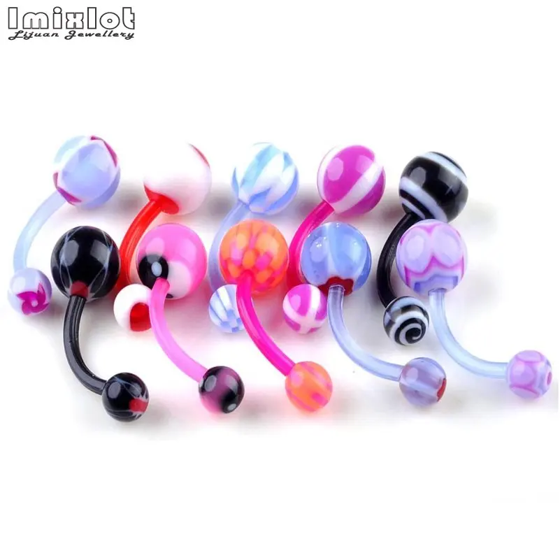 

Imixlot 10Pcs Mix Color Silicone Belly Piercing Navel Flexible Bar Colorful Navelpiercing Piercing Nombril Stud Earring