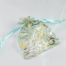 Бусины Из Органзы doreenbeads органзы Ювелирные изделия сумки с затягивающимся прямоугольным узором небесно-голубого цвета 16 см x 13 см(6 2/" x5 1/8"), 3 шт