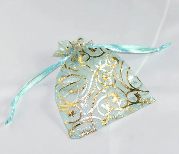 

DoreenBeads Organza Organza Jewelry Bags Drawable Rectangle Skyblue Pattern Pattern 16cm x13cm(6 2/8" x5 1/8"), 3 PCs