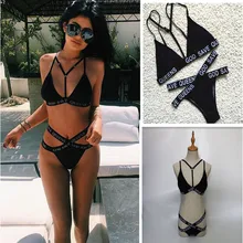 Dios salve a queens carta imprimir maillot de bain 2016 dress negro palabras mujeres biquini traje de baño bikini set vendaje monokini brasileño