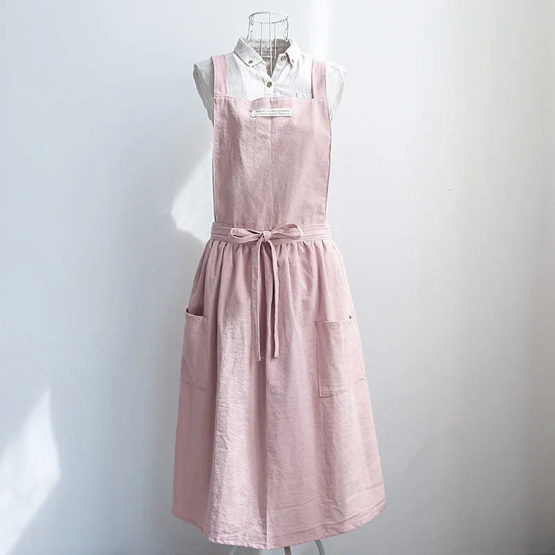 Короткая плиссированная юбка в скандинавском стиле, фартук из хлопка и льна для кофейни и цветочных магазинов, рабочие фартуки для чистки женщин - Цвет: A1