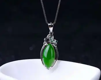 

Hetian Biyu Silver Inlay Pendant A Touch of Green Horse Eye Pendant j 15#