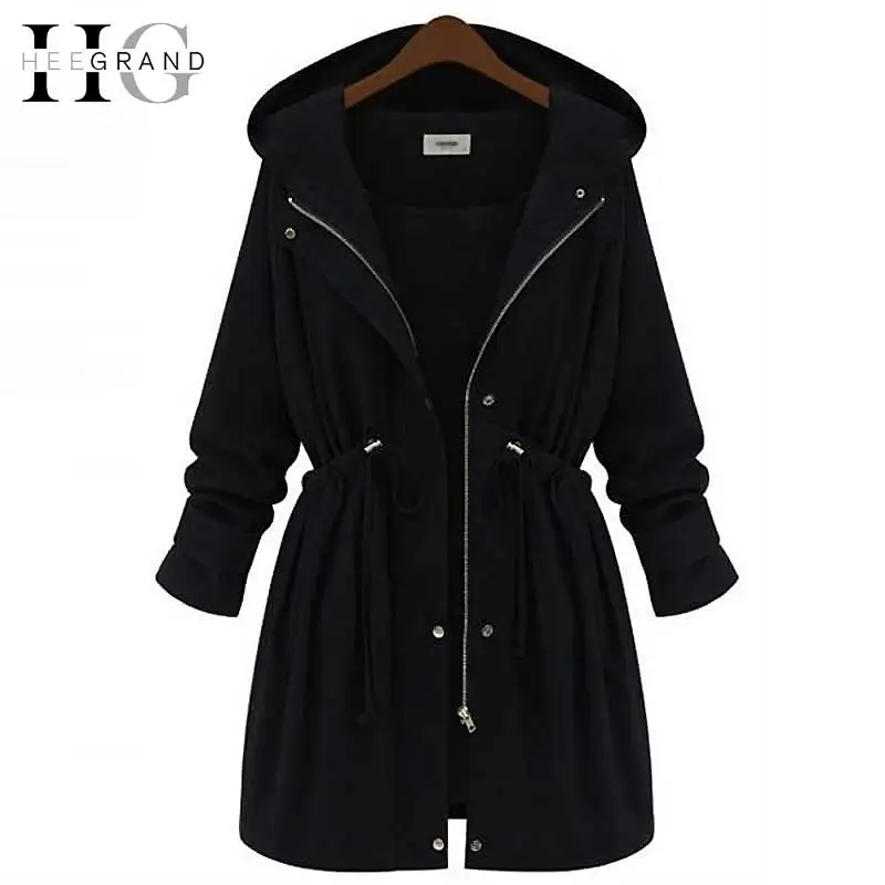 

HEE GRAND 2019 Women Outwear Hooded Trench Coat Manteaux Femme Adjustable Waist Autumn Coats Abrigos Mujer Plus Size 4XL WWD289