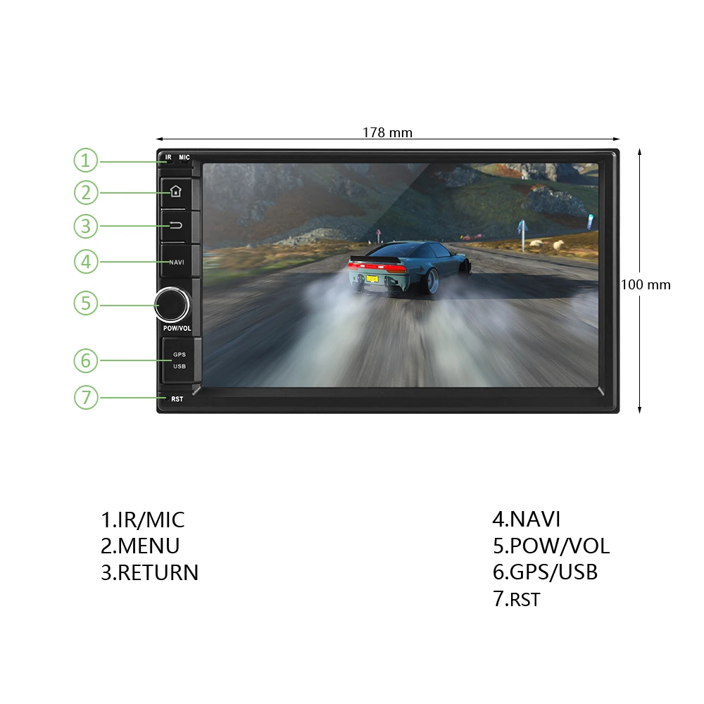  Podofo Android Auto Multimedia-Player 2 Din 7 ''Touchscreen Auto Radio Audio Bluetooth MP5 Player G