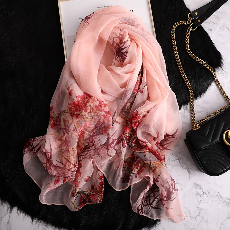 Дизайнерский брендовый женский шарф с модным принтом шелковые шарфы Цветочные летние пляжные палантины солнцезащитные Шали и палантины пашмины - Цвет: pink