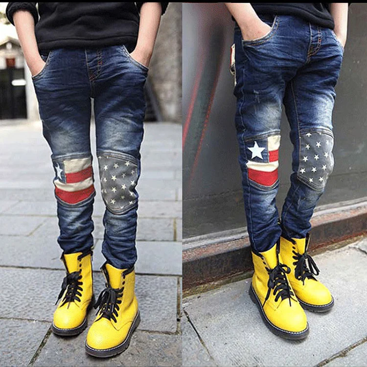 Весна Новая мода лоскутное джинсы для мальчиков высокого качества качественный материал Дети Жан От 3 до 4 лет От 5 до 12 лет