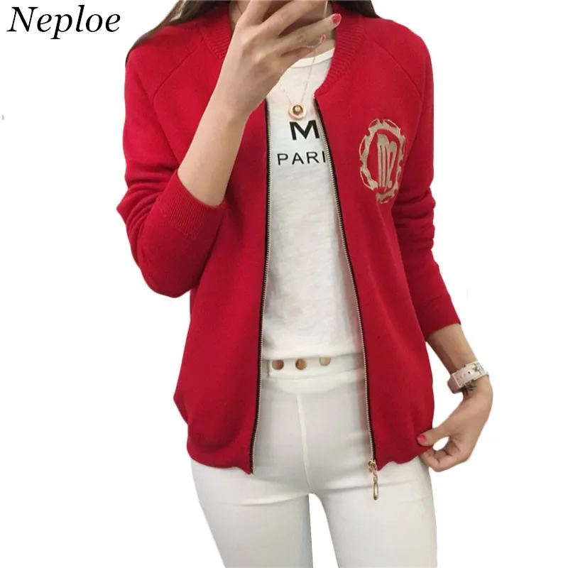 2018 New Women's O neck Baseball Uniform Sweater Spring Autumn Sweater Cardigan Short Sweater