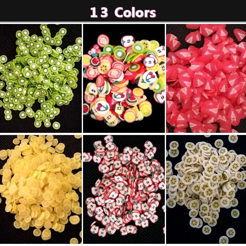 DIY Coloful 3D أبل البرتقال الكيوي الفاكهة فيمو مسمار الفن زينة شرائح بوليمر كلاي ماكياج أدوات DIY Coloful 3D أبل البرتقال الكيوي الفاكهة فيمو مسمار الفن زينة شرائح بوليمر كلاي ماكياج أدوات