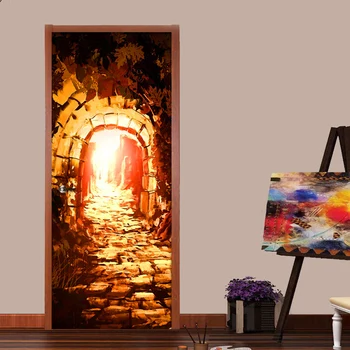 

European Style Fluorescent Path Photo Wallpaper Living Room Restaurant Creative Art Door Mural Sticker PVC Vinyl Door Wall Paper