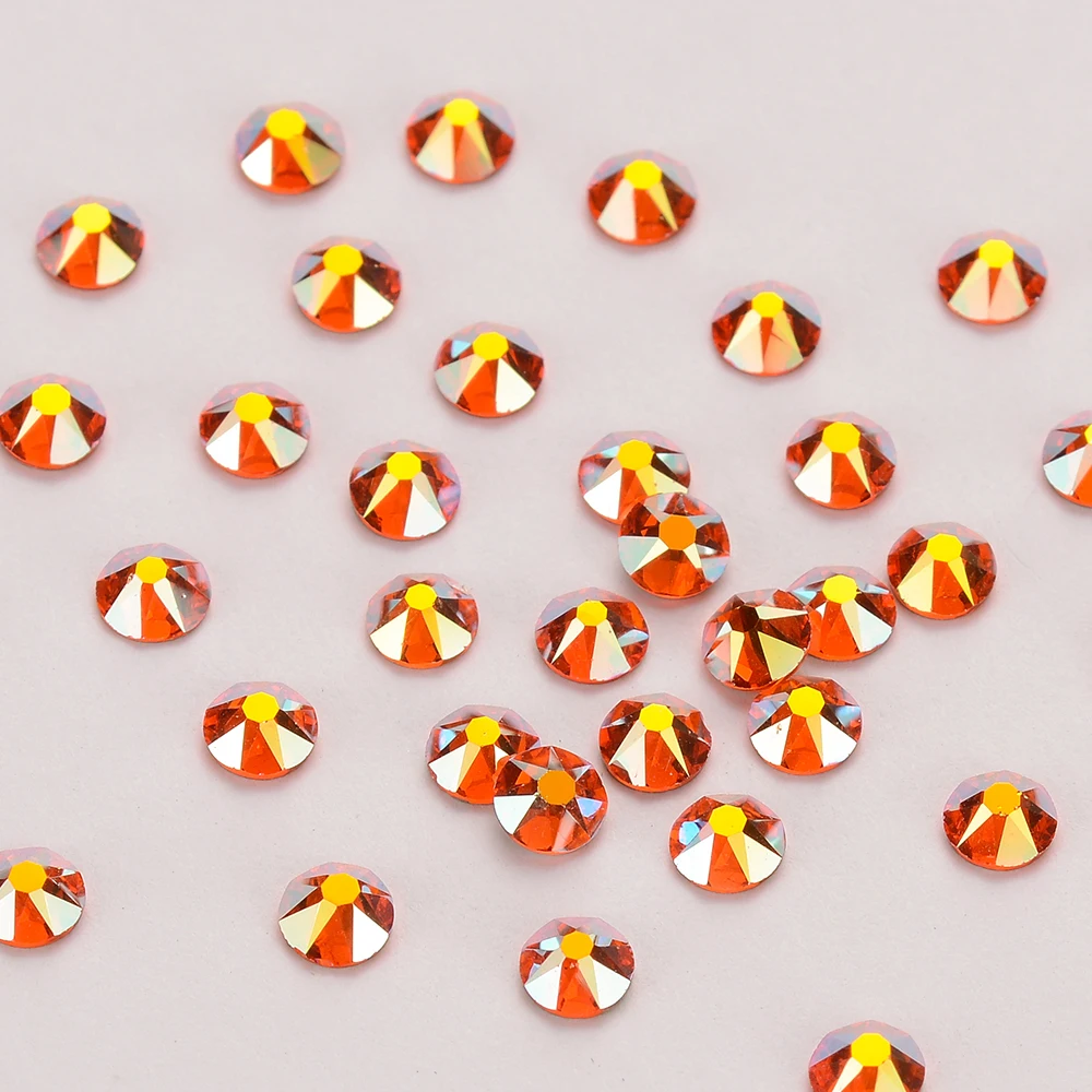 High Brilliance Orange AB Shimmer FlatBack Non-HotFix Rhinestones Nail Art Crystal 16 Facets Cut Flat Back Rhinestones