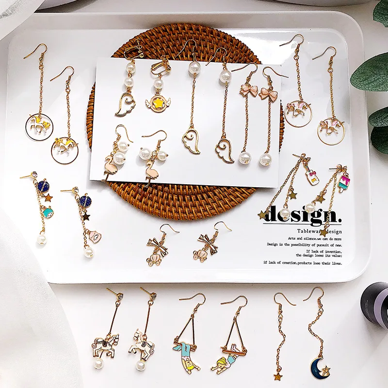 

Japanese-Style Ins Long Cute Earrings Oil Cartoon Xian Qi Girls Stud/Post Earrings Animal Simple Cool Earrings Wholesale