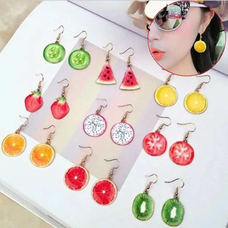 Imixlot 1pair Food Dangle Strawberry Fruit Drop Earrings For Women