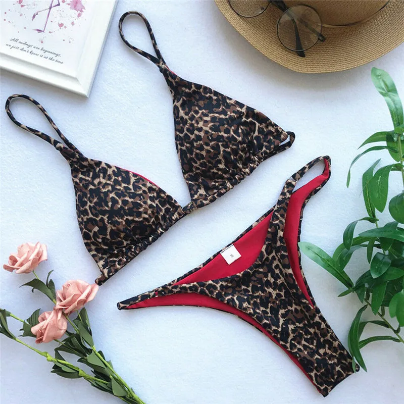 Бикини,, сексуальное Бандажное бикини с леопардовым принтом, мягкое бикини для женщин, женский пляжный купальник, летний, праздничный, винтажный - Цвет: Bikini set