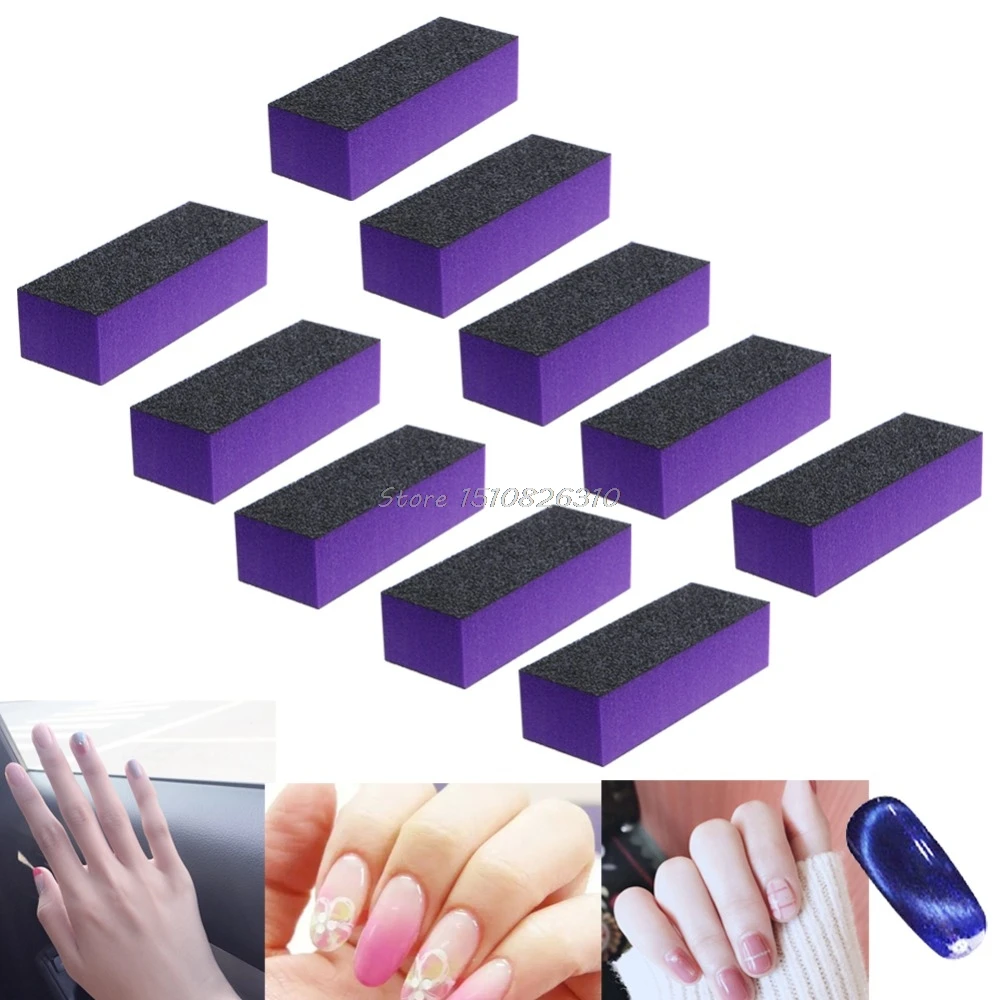 10Pcs 3 Sided Black Purple Buffer Buffing Sanding Block Files Grit Nail
