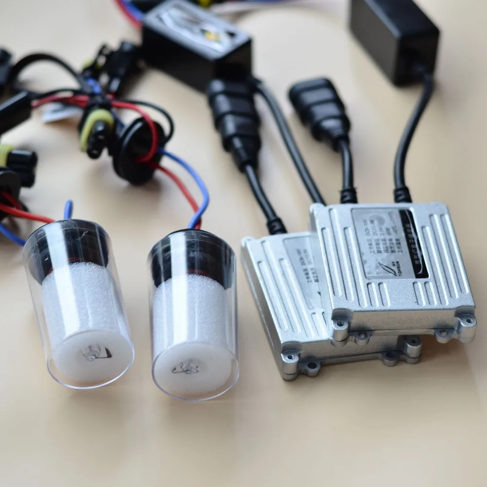 

Free Shipping 12V 35W HID Xenon Conversion Headlamp Kit TOPSUN Ballast and Cnlight Straight Bulb H1, H3, H7 H9 H11 9005 9006