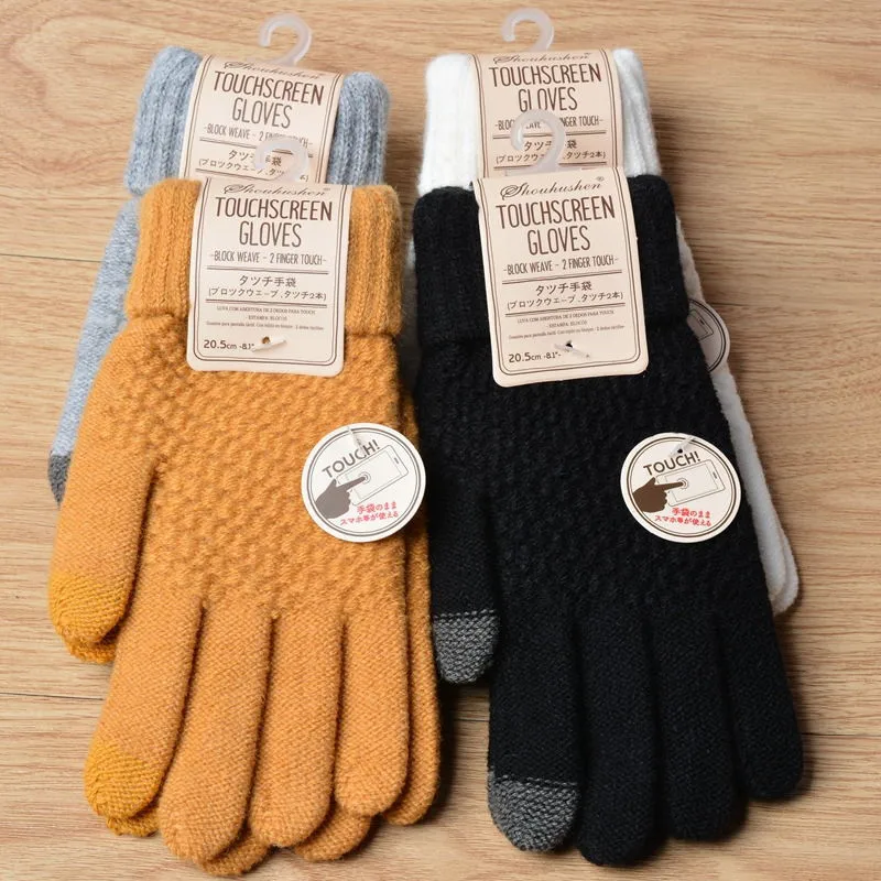 

Solid Magic Touch Screen Gloves Women Men Warm Winter Stretch Knit Mittens Wool Full Finger Guantes Female Crochet Mitt Luvas