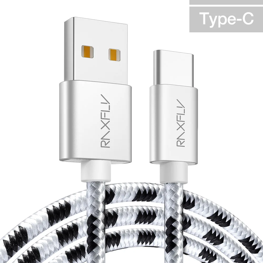 RAXFLY нейлон Тип usb C кабель для Nokia 7 Plus 8 синхронизации данных Тип-c зарядки провод для samsung S9 s8 плюс телефон Зарядное устройство Тип C шнур юсб кабель для зарядки - Цвет: Silver