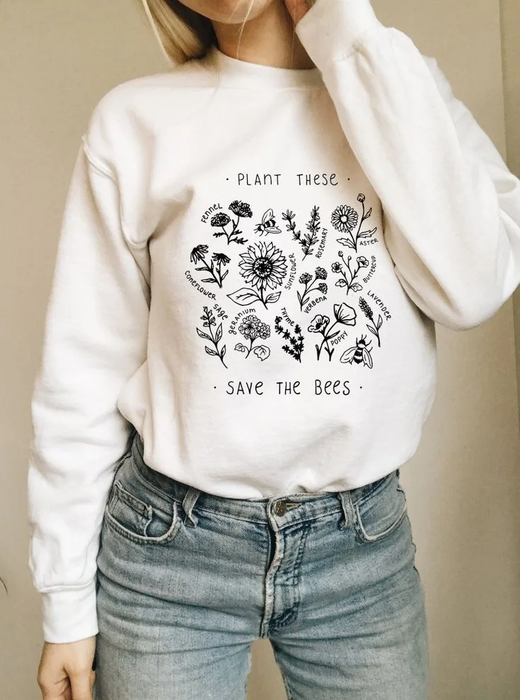 

Sweatshirt Women Plant Graphic Print Casual Long Sleeve Pullover Loose Grunge Tops