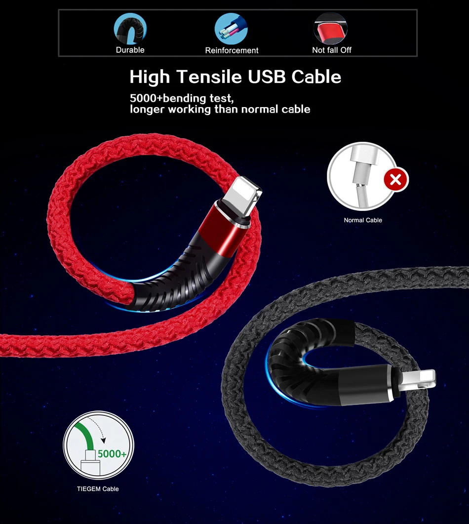 NOHON высокопрочный USB кабель для iPhone 7, 8, 6, 5, 6S Plus, X, XS, MAX, XR, кабель для зарядки мобильных телефонов, USB Дата-кабель, 0,2 м, 1 м, 2 м, 3 м