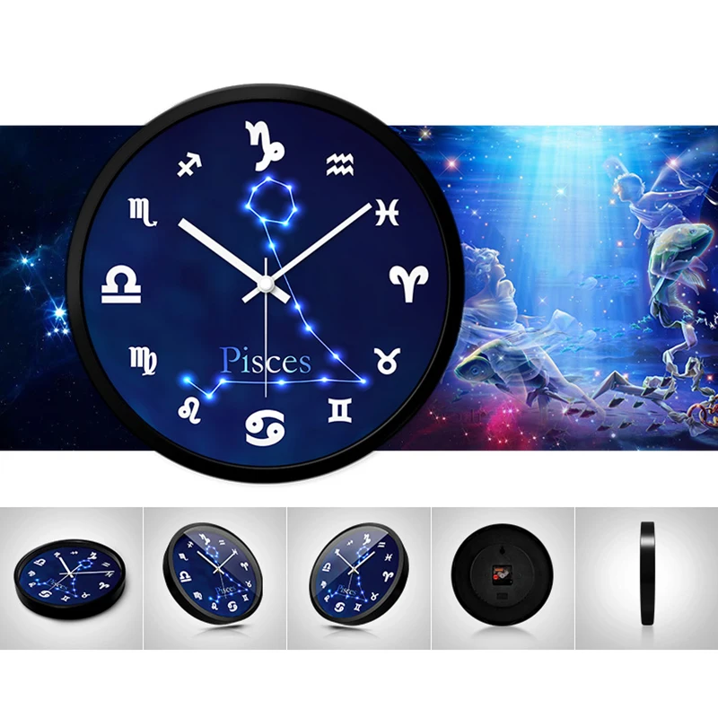  Twelve Constellations Wall Clock Metal Mute / Glass Modern Quartz Hanging Clocks Round Wall Watch H - 32954275534