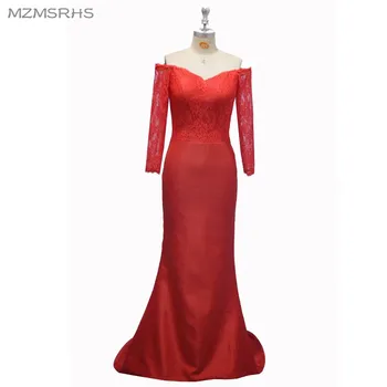 

MZ-MSRHS 2016 Popular Red Mermaid Off The Shoulder Long Sleeve Full Length Prom Dress With Lace Bodice
