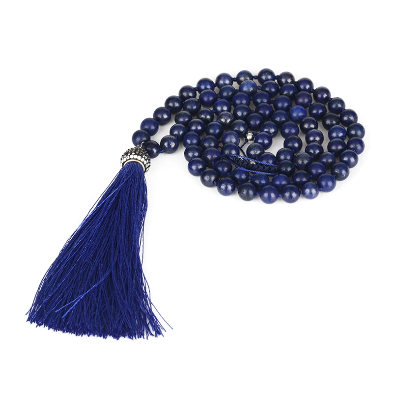 Bohemia Boho Dark Navy Blue Tassel 8mm Lapis Lazuli Lace Onyx Stone