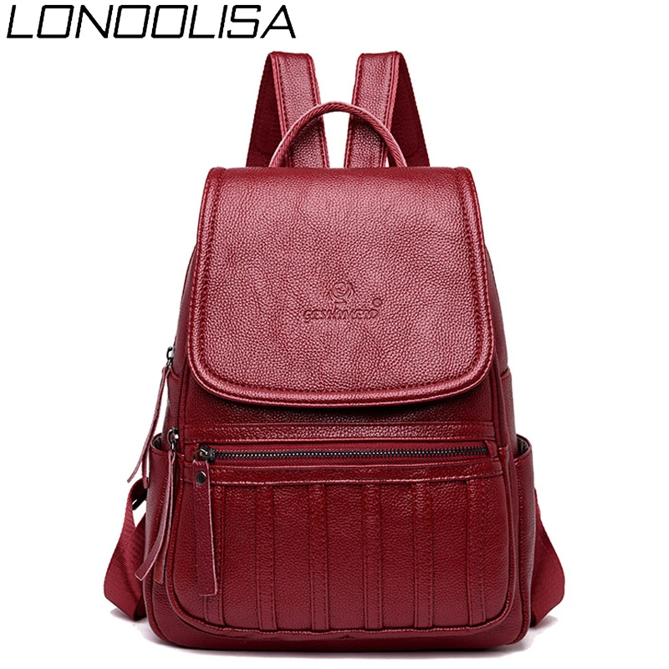 

LONOOLISA New Women Leather Backpack High Quality Female Travel Back Pack Bagpack Ladies Mochilas School Bags For Teenage Girls