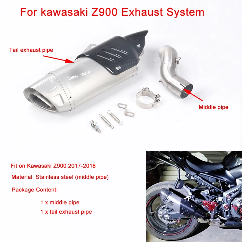 

51mm Motorcycle Middle Connecting Pipe Stainless steel Silencer Exhaust System Silp on for kawasaki Z900 2017-2018