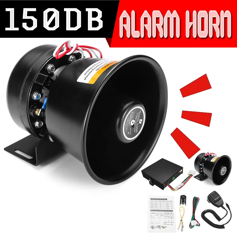 

Adjustable 150dB 9 tones 12V 400W Alarm Horn Loud Car Polices Siren + Mic PA Speaker Warning/Recording Electronic Bell Volume