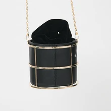 Europäischen und Amerikanischen Marke Damenmode Eimer Schwarz PU Metallrahmen String Abendgesellschaft Handtaschen Handtasche 100 cm O Kette