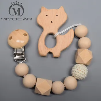 

MIYOCAR natural safe wooden crochet beads wood beads pacifier clip pacifier holder dummy clip with teether set