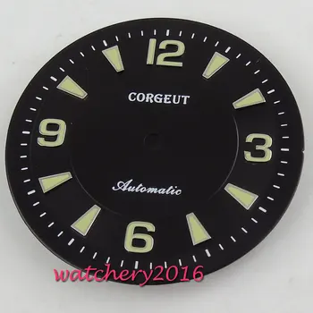 

New 33.5mm Corgeut black Watch Dial luminous markers fit 2824 Miyota 8215 8205 821A movement Men's Watch dial