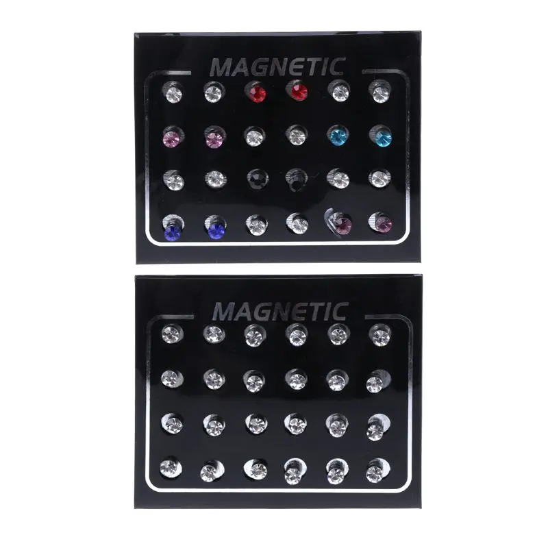 

12 Pairs Crystal Rhinestone Magnetic Clip Non Piercing Earrings Fashion Jewelry