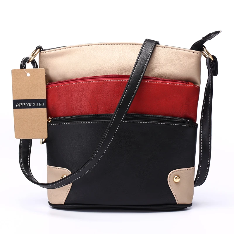 Annmouler النساء خليط الكتف حقيبة 4 ألوان حقيبة crossbody حمل حقيبة ثلاثة زيبر رسول حقيبة عالية الجودة حقائب موهير