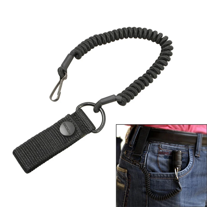 Tactical EDC Telescopic Sling Lanyard Pistol Spring Sling with Belt Buckle Flashlight Safety Rope for 25.4mm Lamp Keychain Strap