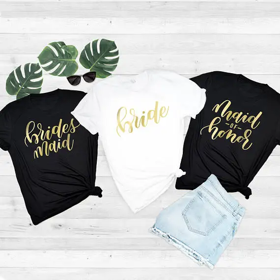 bridesmaid and bride shirts