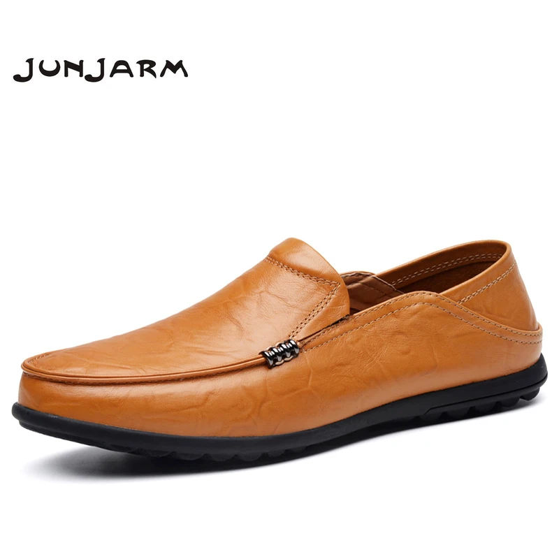 

JUNJARM 2019 Handmade Mens Loafers Split Leather Men Casual Shoes Breathable Mens Slip On Shoes Moccasins Shoes Plus Size 38-47