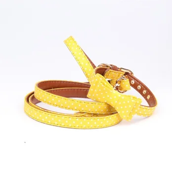 

4 Colors PU Leather Dog Collar and Leash Set Cute Dot Bow Tie Collar For Small Puppy Dogs Pets Accessories Teddy Pet Supplies