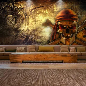 

Photo wallpaper Pirate retro secret Road clothing store wallpaper horror themed bar cinema 3D stereo skull wall mural wallpaper