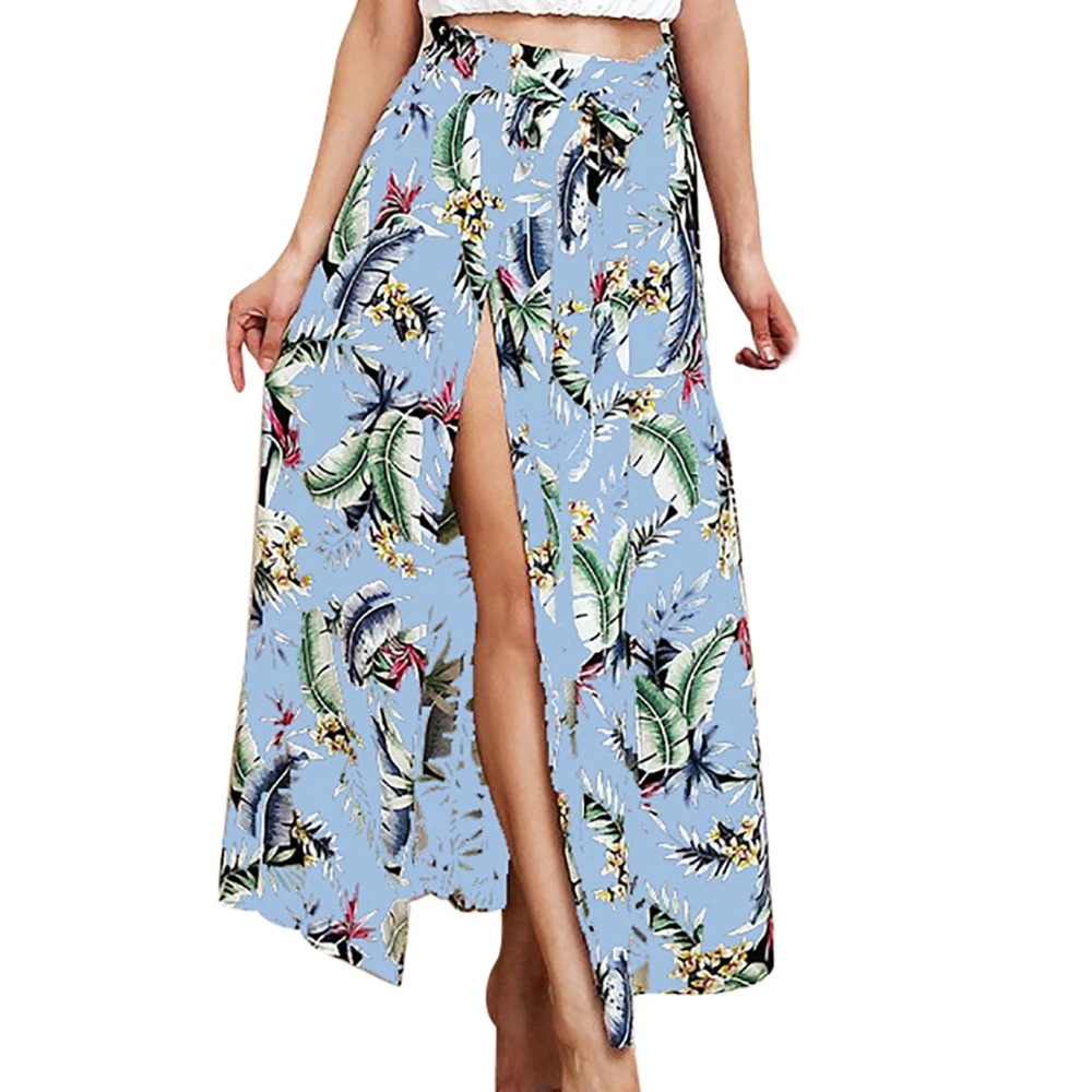 JAYCOSIN  2019  Women Boho Maxi Skirt Beach Leaf Print Holiday Summer High Waist Long Skirt  19MAR19