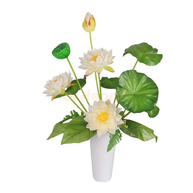 Artificial Fake Flower Silk Lotus Rising Flower Bouquet for Home Garden