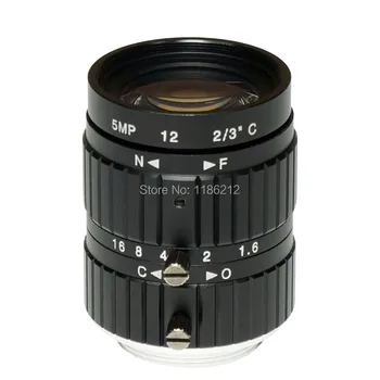 

1/1.8-inch and 2/3-inch sensor F1.6 Manual Iris 12 mm for surveillance and machine vision C Mount 5 MP HD Lens