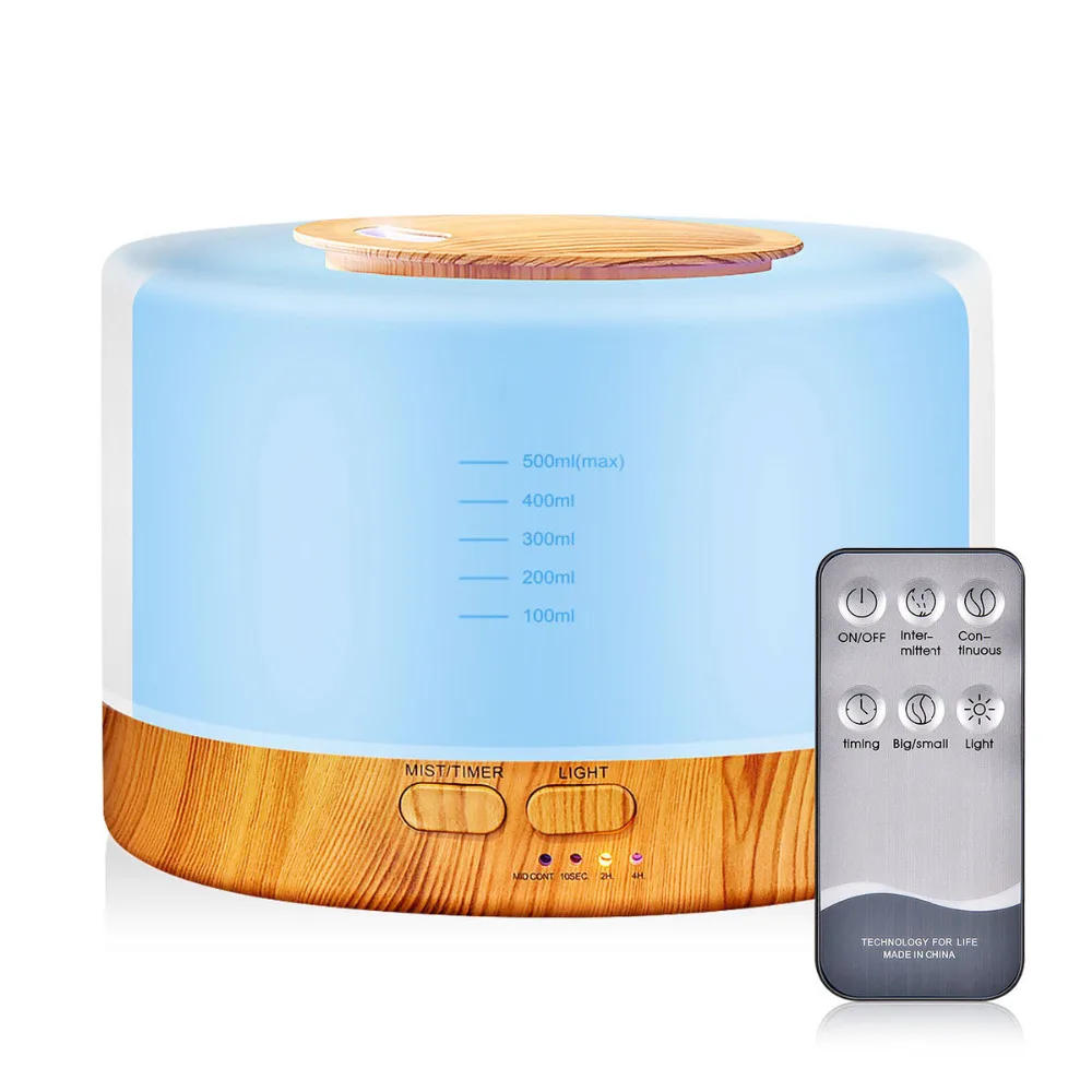 

Wood Grain Essential Oil Diffuser 500ml Ultrasonic Aroma Cool Mist Humidifier with 7 Color Light Changing and 4 Timer Setting
