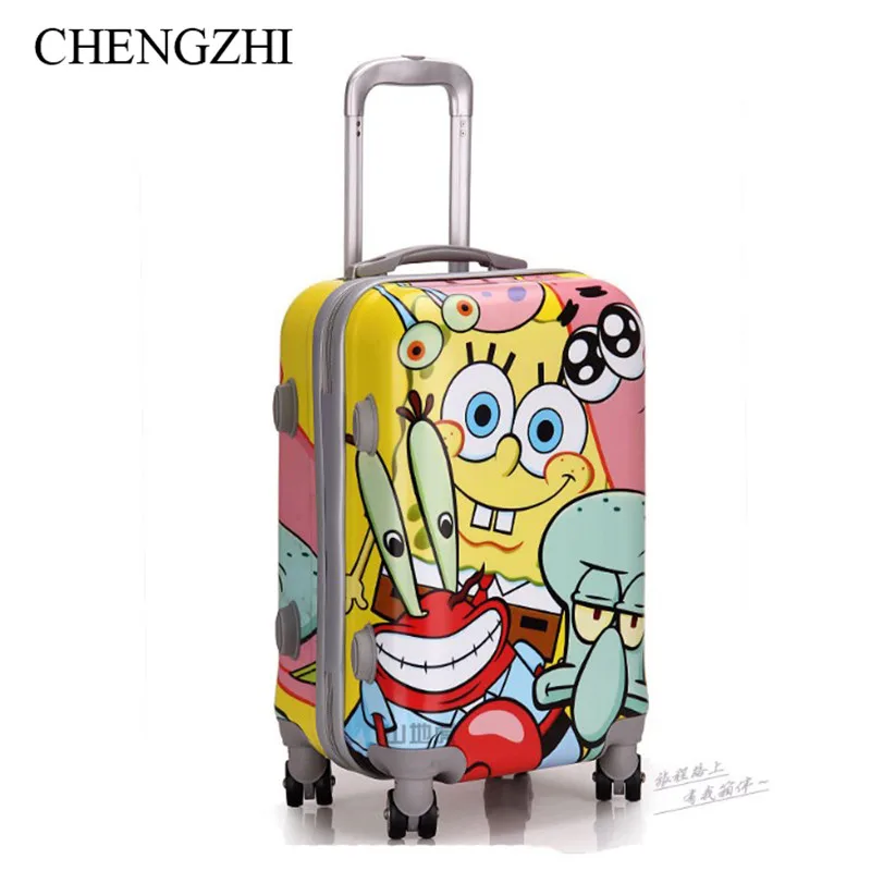 CHENGZHI2" дюймовый мультфильм Губка Боб узорчатый багаж сумка с колесом чемодан для детей