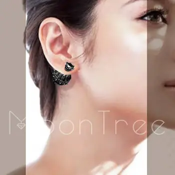 

MoonTree 18mm Luxury Setting Ball Sided Black Full Micro Cubic Zirconia Engagement Party Silver Earring