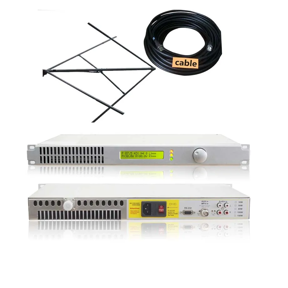 FMT-100L 0-100W FM Transmitter for FM Radio Broadcast Station CP-100 Circular Elliptical Polarized Antenna with 20m RF cable kit