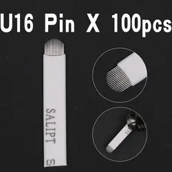 100 шт. 16 pin U форма Microblading иглы 16 булавки иглы татуировки изогнутые для Mermanent макияж бровей ручка машина белый