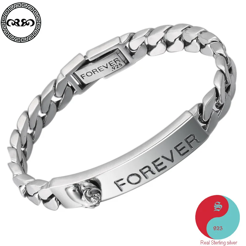 

Fashion love Real Pure S925 sterling silver luck Forever rose flower band Cuban chain bracelet Prayer Fine Jewelry Women